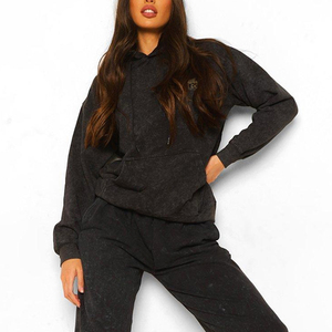 Nueva llegada lavado ácido Vintage desteñido desgastado mujeres sudadera de gran tamaño poliéster algodón invierno Casual patrón sólido - Product Image 3