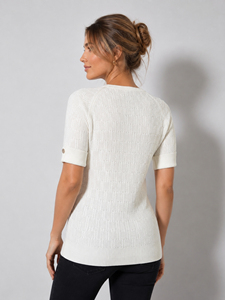 เสื้อถักแขนสั้นผู้หญิง คอวี ผ้าฝ้าย 50% อะคริลิก 50% รับผลิตแบบ OEM ODM - Product Image 3