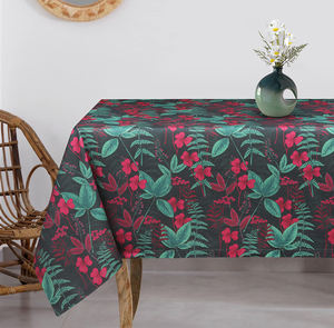 Productos textiles para el hogar de Mantel negro con diseño de estampado de hojas de color rojo 150X220 cm 210gsm 100% algodón hecho en La India - Product Image 1