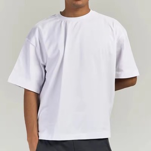 High Quality Blank Men's T-<b>Shirt</b> Durable Cotton Mid Weight Baggy Ribbed Crew Neck <b>Moisture</b> <b>Wicking</b> Drop Shoulder Street Wear - Product Image 1