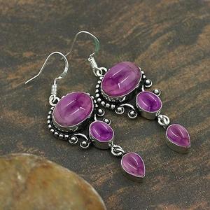 Boucles d'oreilles pendantes en argent sterling 925 plaqué or avec pierre précieuse améthyste de forme ovale, bijoux tendance pour femmes et filles - Product Image 3