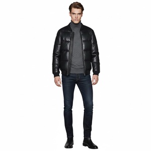 Veste en cuir pour homme, mode, hiver, chaleur, cuir de vache, fermeture éclair, légère |   Blouson bomber matelassé noir Blackline Co - Product Image 1