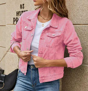 Chaqueta Vaquera Larga Rosa de Alta Calidad, Chaqueta Vaquera de Mezclilla 100% Algodón para Mujer (Venta al por Mayor) - Product Image 6