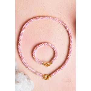 Ensemble d'opale rose tricoté à la main certifié avec fermoir en argent, collier 48 cm, bracelet 19 cm - Product Image 4