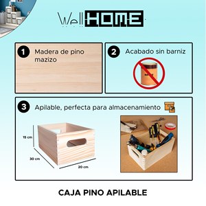WELL HOME Scatola portaoggetti impilabile in pino massiccio 30x20x15cm - Product Image 2