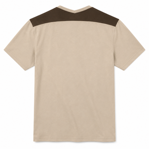 T-shirt en coton personnalisé à col en V avec empiècements marron foncé aux épaules, vêtements décontractés à manches courtes pour hommes, vente en gros - Product Image 2