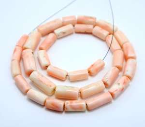 Perles de pierres précieuses de corail en peau d'ange japonaise en forme de tube lisse rose naturel Taille 11X5MM à 19X6MM - Product Image 4