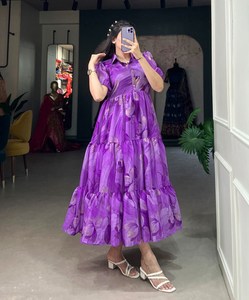 Vestido de Fiesta Elegante de Algodón y Seda Georgette con Estampado Floral en Capas, Hermoso para Vacaciones en la Playa, Precio al por Mayor, Surat - Product Image 1