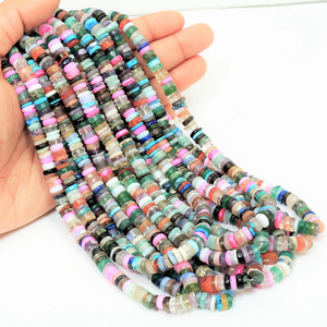 Perles Heishi en pierres précieuses naturelles multicolores, forme de pneu lisse, 4-7 mm, qualité AAA, mélange de pierres, forme de roue, pour bijoux - Product Image 1