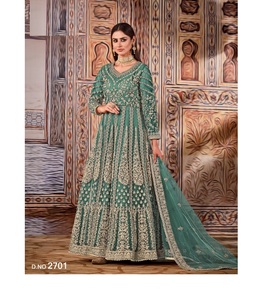 Vestido largo con bordado de Anarkali para mujer, ropa de fiesta de boda, India - Product Image 1