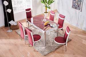 Modern 6 Piece <b>Wood</b> <b>Dining</b> Room Set with Tempered Glass <b>Table</b> and Purple Chairs <b>Extendable</b> Design for Home Use - Product Image 2