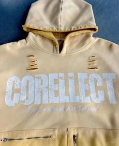 Streetwear personnalisé pour hommes, sweat à capuche zippé surdimensionné et lourd 500gsm 100% coton délavé à l'acide, poches brodées pour l'automne - Product Image 3