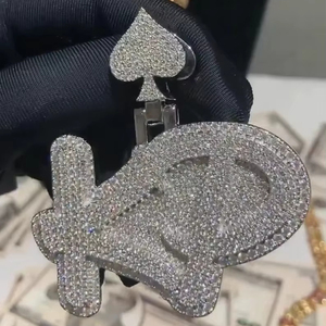 Pendentif plaque signalétique unisexe en argent sterling massif 925 avec diamant Moissanite entièrement glacé Bijoux de mode en acier inoxydable - Product Image 1