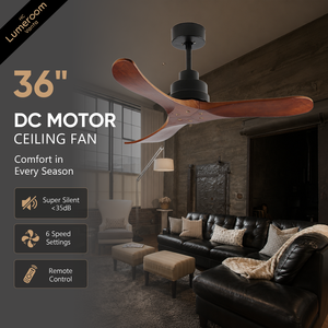 36 Inch Modern Wood Ceiling <b>Fan</b> Without Light <b>with</b> <b>Remote</b> Control Solid Wood Blades Reversible DC Motor for Living Room Bedroom - Product Image 1