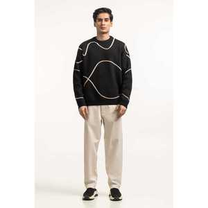 Men's Geometric Pattern Crew Neck <b>Pullover</b> <b>Sweater</b> with Logo and Print ODM Full Sleeve Knitwear for Autumn Season - Product Image 5