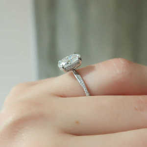 Oval Cut Lab Grown Diamond Engagement <b>Ring</b> with Twisted Band Vintage Style Rhodium Plated 14K/18K Solid Gold Unique Elegant - Product Image 2