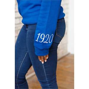 Hbcu Zeta chenille เสื้อกันหนาวปักลายสีน้ำเงินเข้มเสื้อผ้าสโมสรผ้าฝ้ายแบบสวมหัวคอกลมสำหรับวิทยาลัย - Product Image 3