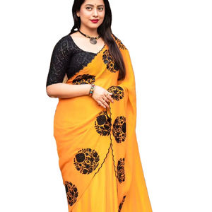 Dernier Designer Satin Soie Noir Séquence Travail Saree Par Fab Zone - Product Image 1