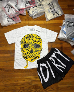 Ensemble t-shirt et short pour homme, imprimé crâne, tenue streetwear, décontracté, mélange de coton, deux pièces, logo personnalisé, vêtements d'été - Product Image 3