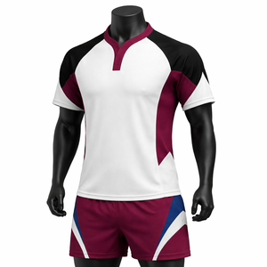 Ensemble maillot et short de rugby personnalisés, col en V, uniforme d'équipe de rugby haute performance, séchage rapide, respirant, OEM ODM, marque privée - Product Image 1