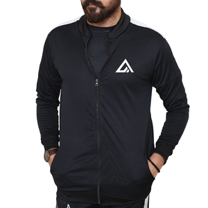 Vêtements d'entraînement en polyester personnalisés, ensembles de survêtement en gros, noir, coupe ajustée, jogging pour hommes, survêtement de sport par Ako - Product Image 2