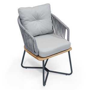 Chaise de salle à manger au design moderne avec cadre en aluminium Corde tissée et siège en bois Coussin en fer inclus - Product Image 4