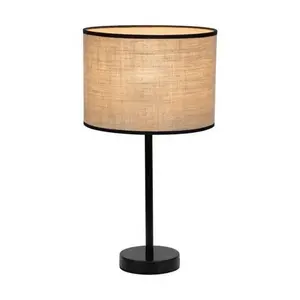 Hotel Bedside Table Lamp Linen Fabric Jute Lamp Shade Metal Desk Lamp Base For Indoor Reading Lighting Decor