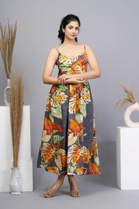 Vestido de algodón indio hecho a mano para mujer estampado floral cómodo vestido Midi ropa de verano de moda para luna de miel nuevo estilo vestido de algodón - Product Image 4