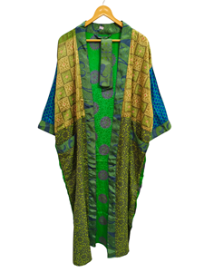 ชุดกิโมโนผ้าไหมผ้าลายส่าหรีทำด้วยมือสไตล์วินเทจผ้าเย็บปะติดปะต่อกันชุดคลุมบิกินี่เสื้อคลุมยาวสำหรับใส่กลางคืน - Product Image 5