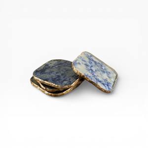 Modern White and Grey Agate <b>Coaster</b> Set with Natural <b>Crystal</b> Centers and Elegant Gold Borders - Product Image 3
