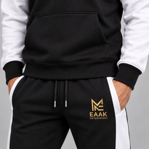 Custom <b>Men</b>’s Black and <b>White</b> Color Block Tracksuit Two Piece Pullover Hoodie and <b>Jogger</b> Set with Custom Logo - Product Image 6