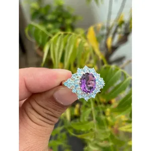 Natural Amethyst <b>Ring</b> with Floral Pattern 925 Sterling Silver Handmade Gemstone Jewelry Wholesale Supplier - Product Image 4