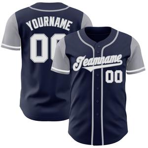 Camiseta de béisbol de dos tonos auténtica blanca y gris azul marino personalizada ropa de equipo personalizada más vendida - Product Image 1