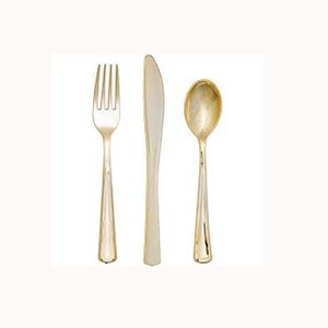 ชุดช้อนส้อมมีดด้ามจับสแตนเลสสตีลชุบทองสำหรับเปิดเทอม - Product Image 1