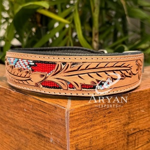 Wholesale Design Your Own Logo Hand Tooled Leather Hunting <b>Dog</b> <b>Training</b> Comfortable <b>Collars</b> Luxury Genuine Leather Pet <b>Collars</b> - Product Image 1