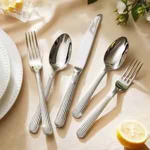 Ensemble de couverts en argent moderne, ensemble de couverts en argent de luxe, cuillère à dîner, fourchette, couteau, acier inoxydable miroir - Product Image 1