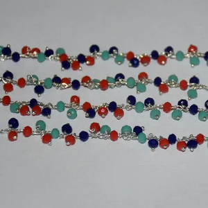 Chaîne de chapelet en grappe de trois perles à facettes multicolores plaquées argent de bonne qualité, chaîne de chapelet épaisse pour la fabrication de bijoux - Product Image 3
