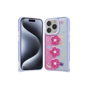 เคสซิลิโคนกันกระแทกแบบน้ำไหลวิบวับลายหมีสีม่วงนูน 3 มิติ หรูหรา สำหรับ iPhone 15 Pro พร้อมฝาครอบป้องกันระดับพรีเมียม - Product Image 1