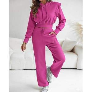 Conjunto Deportivo de Mujer, Sudadera Corta y Pantalones Anchos de Felpa de Algodón, Personalizable con Etiqueta Privada OEM Trackstar - Product Image 1