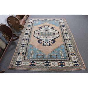 Tapis turc vintage 5,1x7,5 pi (155x228 cm), tapis floral bleu et marron - Product Image 1