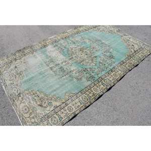 Alfombra Vintage de Lana Ecológica de 4.8 pies x 8.1 pies con Respaldo de Látex, Verde Beige, Diseño Clásico Hecho a Mano para Entrada, Pasillo o Decoración de Habitaciones - Product Image 2