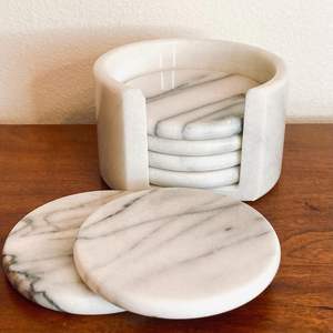 Ensemble de dessous-de-verre en marbre naturel |   Sous-verres en pierre faits à la main pour la maison et l'hôtellerie - Product Image 4