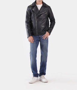 Fashionable Solid Pattern <b>Men</b>’s Black Leather <b>Biker</b> <b>Jacket</b> Multi-Zip Design Slim Fit Comfortable Autumn & Winter Style - Product Image 2