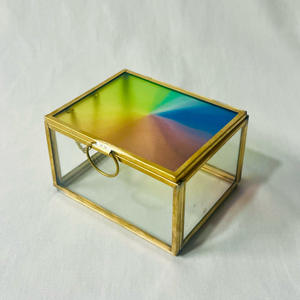 Joyero de cristal de diseño moderno, venta al por mayor, tapa colorida, marco de Metal, acabado antiguo negro, forma de tamaño personalizable, artesanías AK - Product Image 5