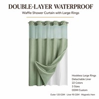 Rideau de douche gaufré double couche en polyester imperméable et résistant à la moisissure avec grandes œillets pour fenêtre de salle de bain