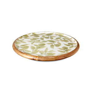 Plato ovalado de madera de hoja verde con acabado brillante para fiestas - Product Image 1