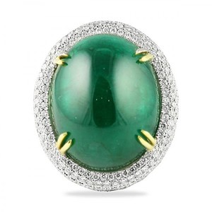 Anillo de piedras preciosas de corte ovalado esmeralda de corte facetado personalizado con anillo de bisel de garra de oro de diamante Natural de corte redondo joyería para mujer - Product Image 1