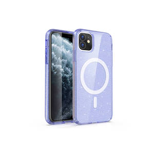 Coque en silicone compatible MagSafe pour iPhone 11 Plus, effet marbre pailleté de luxe, transparente, violette, scintillante, antichoc - Product Image 1