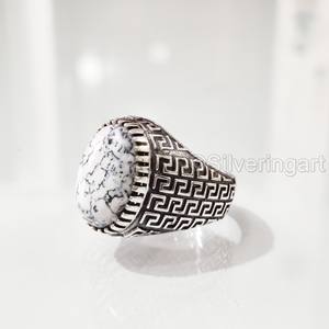 Nueva llegada Anillo para hombre Piedra preciosa de ópalo dendrítico natural Anillo de piedra natal de Octubre Joyería de Navidad árabe Anillo de plata esterlina 925 - Product Image 2