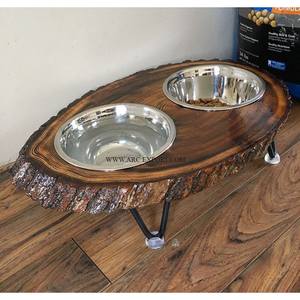 Set Of 2 Metallic Feeding Dog Bowls Premium Quality Round Shape Garden Decorative Unique Dog Water and Food Bowl For Supplies - Product Image 1